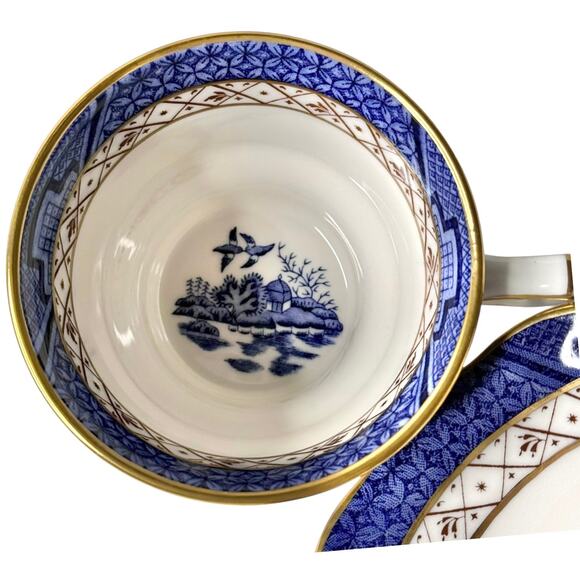 Booths Real Old Willow TEA CUP & SAUCER SET Gold Blue Fine Bone China England - Picture 5 of 9